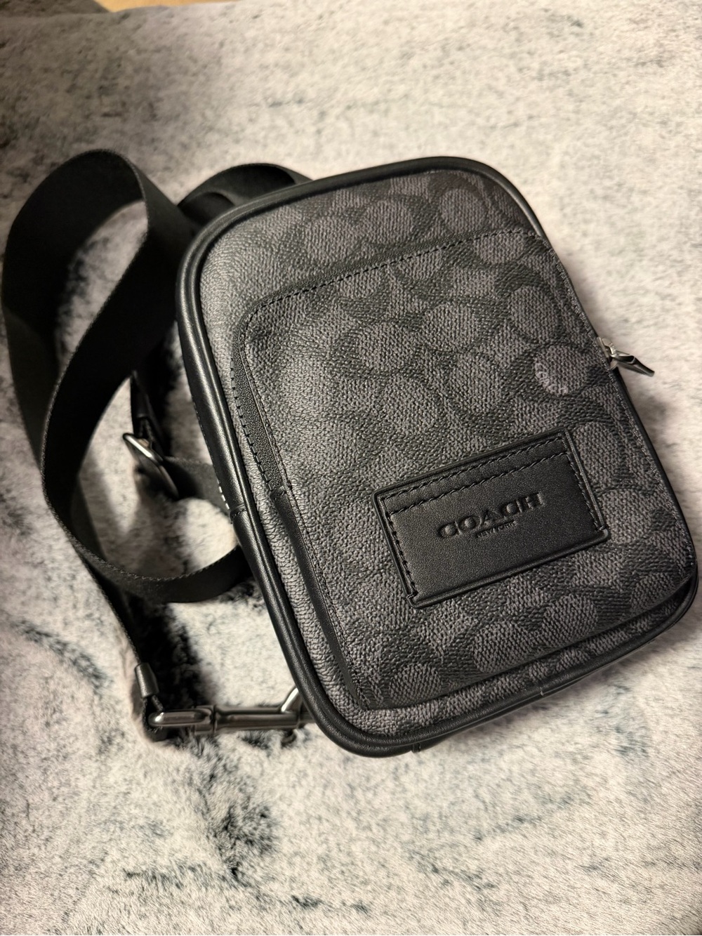 Coach Logo Crossbody Bag Black/Gray Zip Closure Adjustable Cross-Body Strap